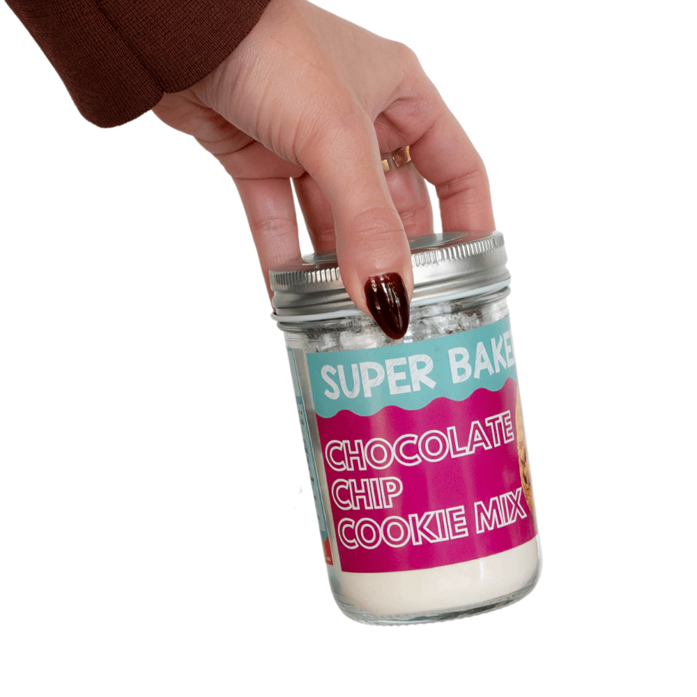 Super bakers chocolate chip cookie mix with hand and added chocolate chips