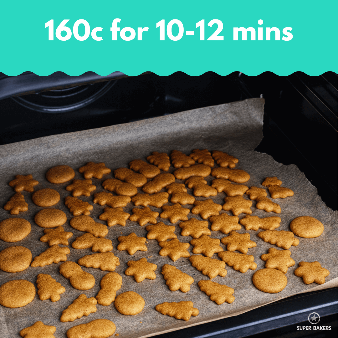 Cracker Baking Mix: Freshly baked golden brown crackers on parchment paper in oven with baking instructions shown at 160C