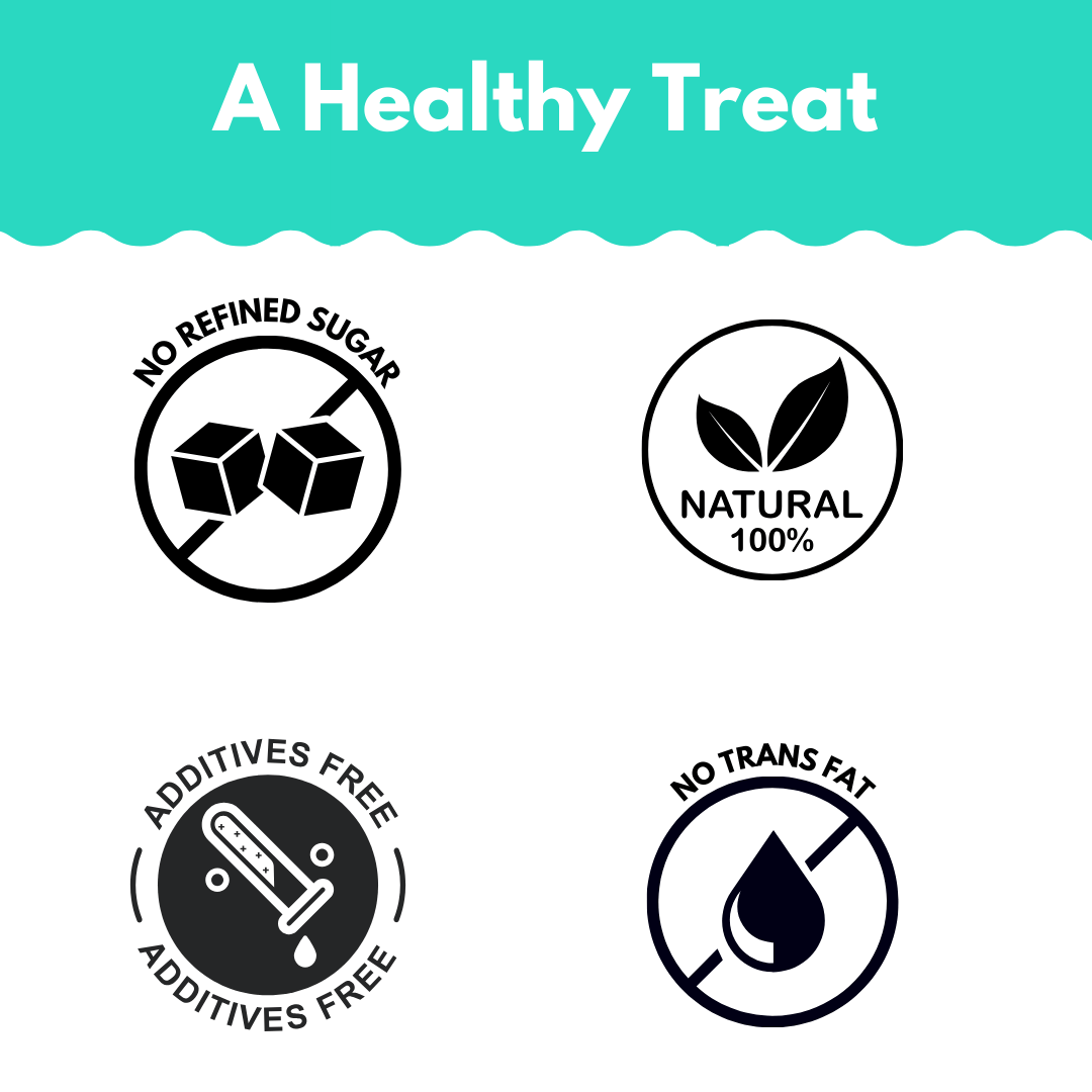 Basbousa Cookie Baking Mix with no refined sugar, 100% natural ingredients, additives-free and no trans fat health icons