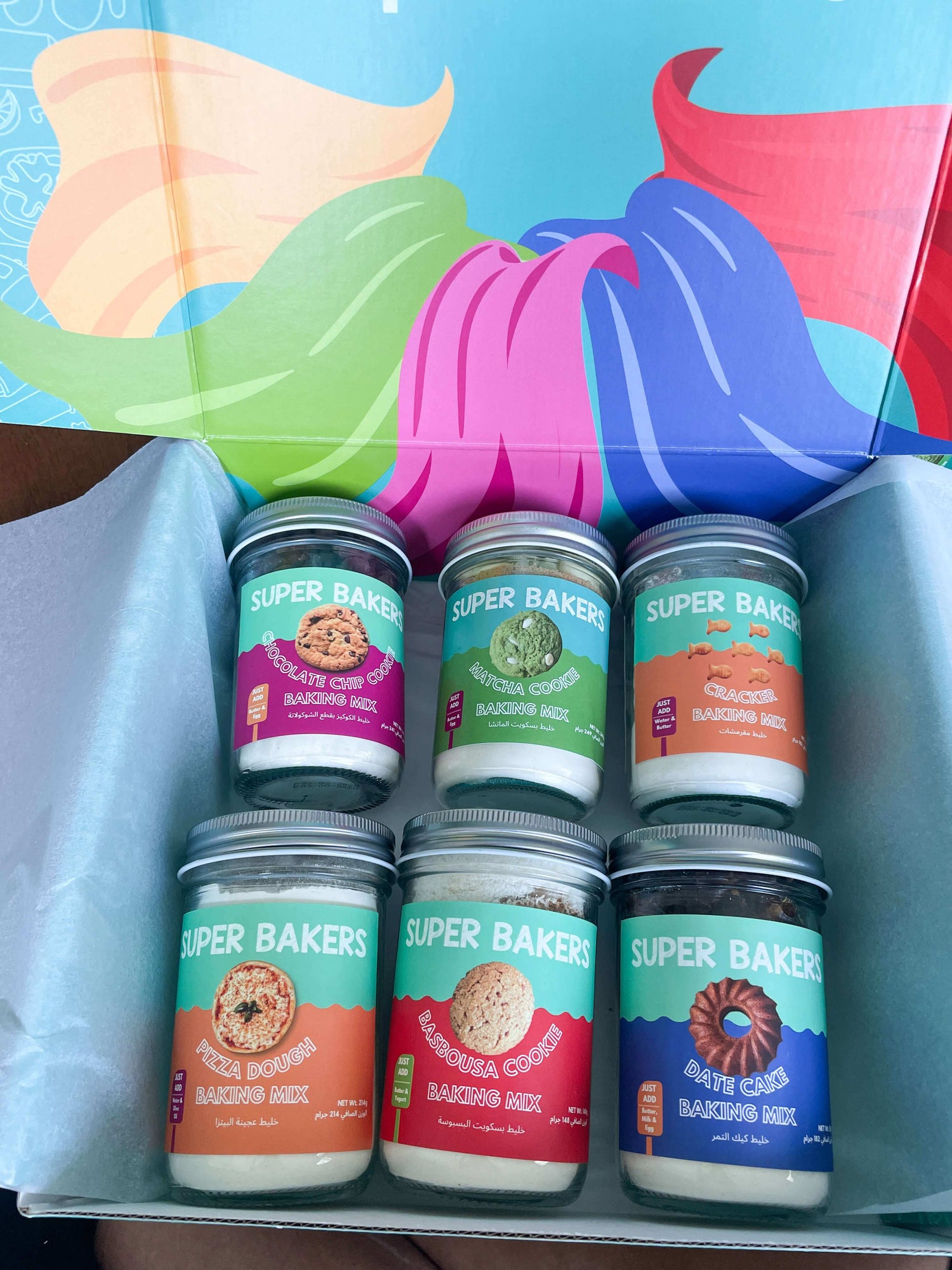 Pizza Dough Mix, Cracker Mix, Date Cake Mix, Chocolate Chip Cookie Mix, NEW: Basbousa Cookie Mix, NEW Matcha Cookie Mix